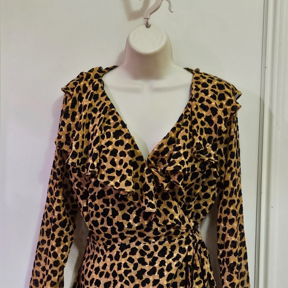 Free People Leopard Print Wrap Dress with Ruffles - Size M - Picture 2 of 11